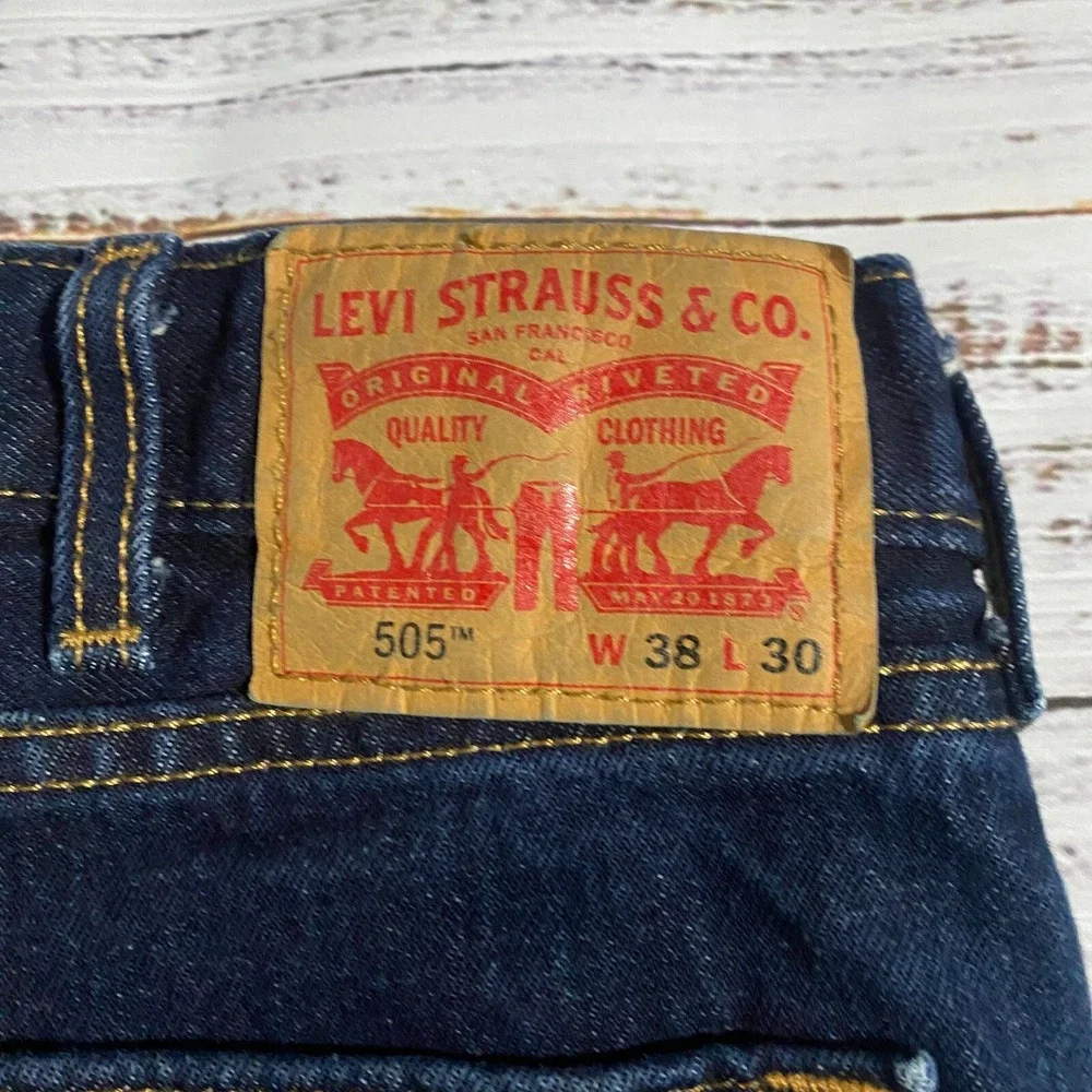 Levis 505 Jeans Black Casual Straight Leg Denim‎ Baggy Men's Size 38x30
